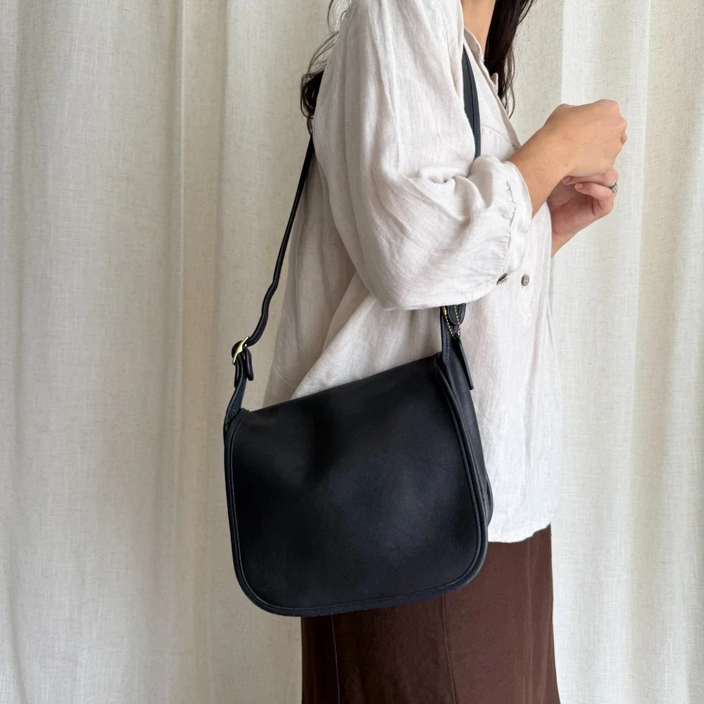 Coach Classic Pouch Saddle Bag Black Leather Flap 75th Anniversary Limited 9170